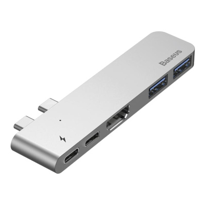 Переходник Baseus для MacBook HUB TB3 C+ (Dual Type-C to USB3.0/HDMI/Type-C) (CAHUB-B0G) Deep Grey, темно-серый