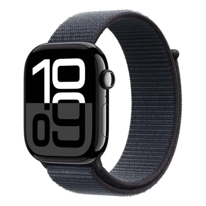 Apple Watch Series 10, 46 мм корпус из алюминия цвета «Jet Black», ремешок Sport Loop цвета «Ink» Apple Watch Series 10, 46 мм корпус из алюминия цвета «Jet Black», ремешок Sport Loop цвета «Ink»