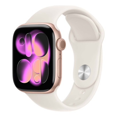 Apple Watch Series 11, 42 мм корпус из алюминия цвета «Rose Gold», ремешок Sport Band размера S/M цвета «Light Blush» Apple Watch Series 11, 42 мм корпус из алюминия цвета «Rose Gold», ремешок Sport Band размера S/M цвета «Light Blush»