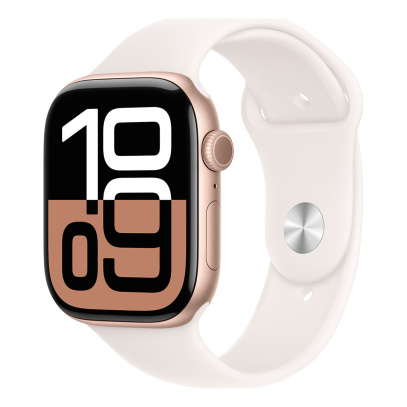 Apple Watch Series 10, 46 мм корпус из алюминия цвета «Rose Gold», ремешок Sport Band размера M/L цвета «Light Blush» Apple Watch Series 10, 46 мм корпус из алюминия цвета «Rose Gold», ремешок Sport Band размера M/L цвета «Light Blush»