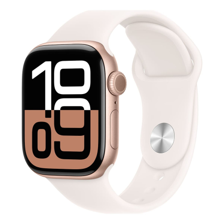 Apple Watch Series 10, 42 мм корпус из алюминия цвета «Rose Gold», ремешок Sport Band размера S/M цвета «Light Blush» Apple Watch Series 10, 42 мм корпус из алюминия цвета «Rose Gold», ремешок Sport Band размера S/M цвета «Light Blush»