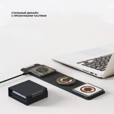 Беспроводная зарядная станция Deppa 3в1 Crystal MagSafe Fold Travel QI складная (23153) Black, черный Беспроводная зарядная станция Deppa 3в1 Crystal MagSafe Fold Travel QI складная (23153) Black, черный
