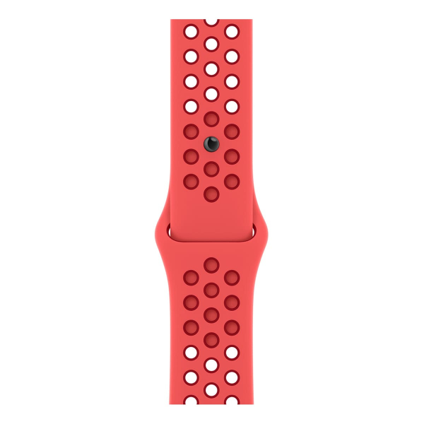 Apple Watch Nike SE (2022), 44 мм корпус из алюминия цвета «Starlight», ремешок Nike Sport Band размера M/L цвета «Bright Crimson/Gym Red»