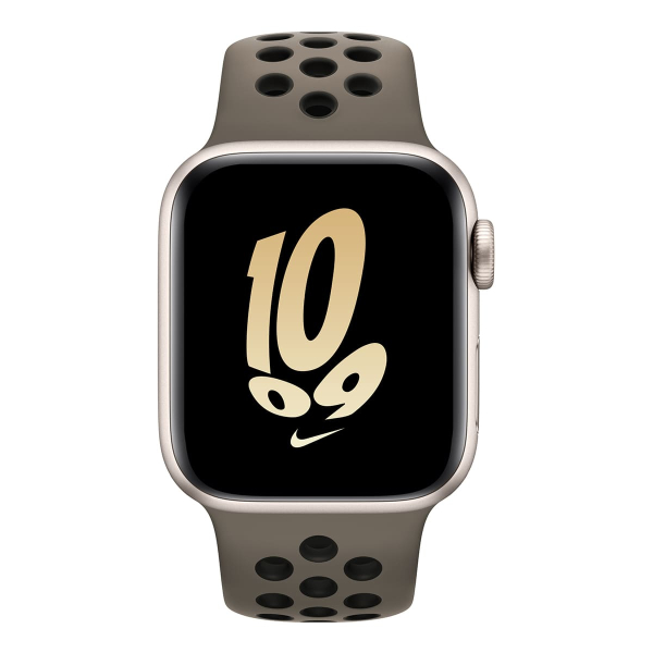 Apple Watch Nike SE (2022), 40 мм корпус из алюминия цвета «Starlight», ремешок Nike Sport Band размера M/L цвета «Olive Grey/Black»