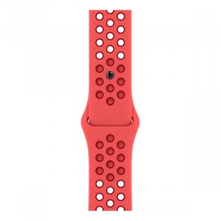 Apple Watch Nike SE (2022), 44 мм корпус из алюминия цвета «Starlight», ремешок Nike Sport Band размера S/M цвета «Bright Crimson/Gym Red»