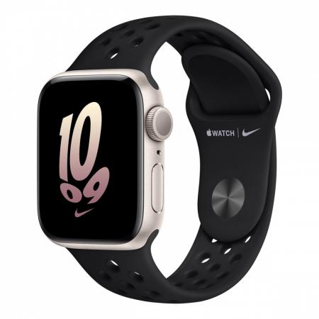 Apple Watch Nike SE (2022), 40 мм корпус из алюминия цвета «Starlight», ремешок Nike Sport Band размера S/M цвета «Black/Black»