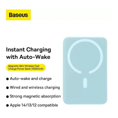 Внешний аккумулятор Baseus Magnetic Wireless Charging power bank с поддержкой беспроводной зарядки 10000mAh 20W (PPCXM10) Голубой Внешний аккумулятор Baseus Magnetic Wireless Charging power bank с поддержкой беспроводной зарядки 10000mAh 20W (PPCXM10) Голубой