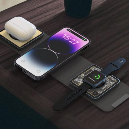 Беспроводная зарядная станция Deppa 3в1 Crystal MagSafe Fold Travel QI складная (23153) Black, черный Беспроводная зарядная станция Deppa 3в1 Crystal MagSafe Fold Travel QI складная (23153) Black, черный