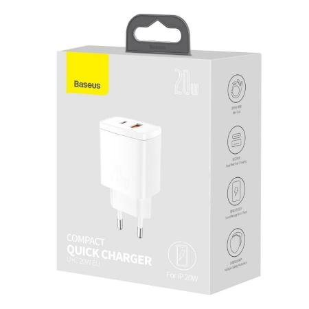 Зарядное устройство Baseus Compact Quick Charger U+C 20W EU (CCXJ-B02) Белый