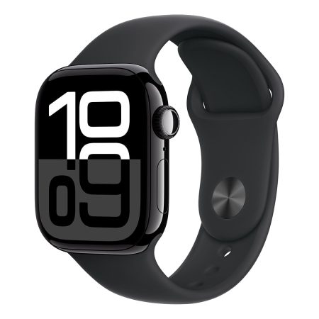 Apple Watch Series 10, 42 мм корпус из алюминия цвета «Jet Black», ремешок Sport Band размера S/M цвета «Black» Apple Watch Series 10, 42 мм корпус из алюминия цвета «Jet Black», ремешок Sport Band размера S/M цвета «Black»