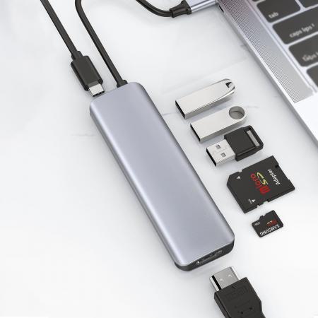 USB Хаб WiWU Alpha 731 HC 7в1 Type C на 3xUSB 3.0+HDMI 4K+Type C PD 100 Вт+SD/TF (A731HC) Серый USB Хаб WiWU Alpha 731 HC 7в1 Type C на 3xUSB 3.0+HDMI 4K+Type C PD 100 Вт+SD/TF (A731HC) Серый