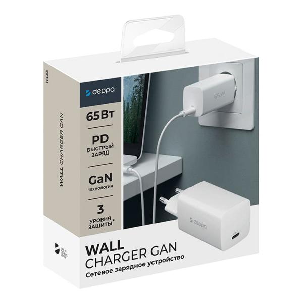 Сетевое зарядное устройство Deppa Wall Charger GaN USB-C, PD 3.0, 65 Вт, GaN (11433) Белый