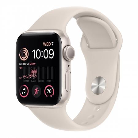 Apple Watch SE (2022), 40 мм корпус из алюминия цвета «Starlight», ремешок Sport Band размера S/M цвета «Starlight»
