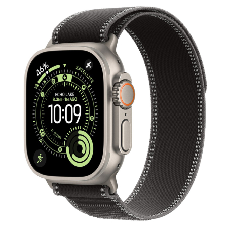 Apple Watch Ultra 3 (2025), 49 мм корпус из титана цвета «Natural», ремешок Trail Loop размера S/M цвета «Black/Charcoal»