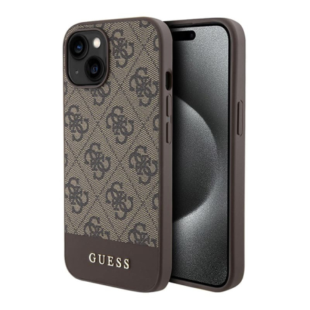 Чехол Guess для iPhone 15 PU 4G Bottom stripe Metal logo Hard (GUHCP15SG4GLBR) Коричневый Чехол Guess для iPhone 15 PU 4G Bottom stripe Metal logo Hard (GUHCP15SG4GLBR) Коричневый