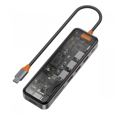 Хаб WiWU Cyber hub 7в1 USB3.0*3+SD/TF(3.0)+HDMI(4K30)+PD (CB007) Серый космос Хаб WiWU Cyber hub 7в1 USB3.0*3+SD/TF(3.0)+HDMI(4K30)+PD (CB007) Серый космос