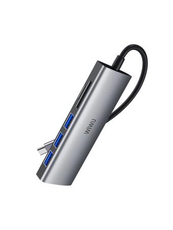 Хаб WiWU Alpha 532ST Type-C to 3 x USB 3.0 + Cardreader 5в1 Adapter Серый Хаб WiWU Alpha 532ST Type-C to 3 x USB 3.0 + Cardreader 5в1 Adapter Серый