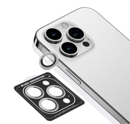 Защитное стекло для камеры iPhone 14 Pro/14 Pro Max BLUEO Camera lens ARMOR metal (3 шт. +install) 0.26 мм (NPB28-14Pro-SIL) Серебристый