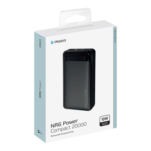 Внешний аккумулятор Deppa NRG Power 20000mAh, 2A, 2xUSB (33631) Черный