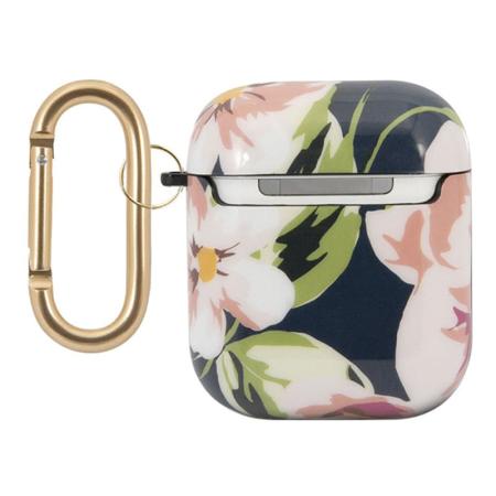 Чехол Guess с карабином для AirPods 1/2 CG Mobile TPU case with ring Marble design (GUACA2TPUBKFL03) С рисунком цветов, синий Чехол Guess с карабином для AirPods 1/2 CG Mobile TPU case with ring Marble design (GUACA2TPUBKFL03) С рисунком цветов, синий