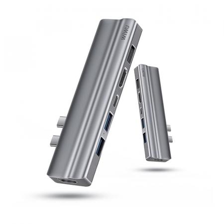 Хаб WiWU HDMI*2+USB3.0*2+USB2.0*1SD+TF+PD (T9) Серый Хаб WiWU HDMI*2+USB3.0*2+USB2.0*1SD+TF+PD (T9) Серый