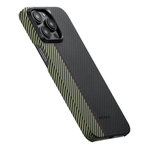 Чехол для iPhone 15 Pro Max Pitaka Fusion Weaving MagEZ Case 4, Overture, кевлар (арамид) (FO1501PM) Черный/зеленый