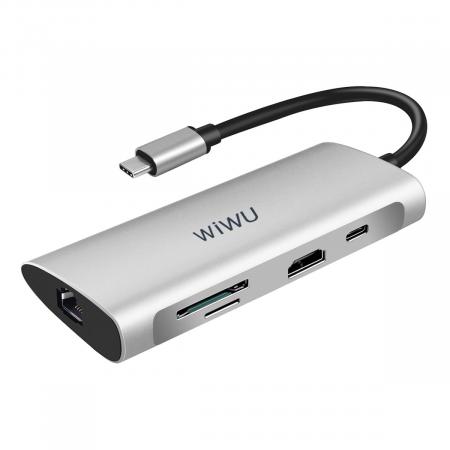 Хаб WiWU Alpha 3*USB3.0+SD+Micro SD+HDMI+RJ45+Type C (831HRT) Серый Хаб WiWU Alpha 3*USB3.0+SD+Micro SD+HDMI+RJ45+Type C (831HRT) Серый