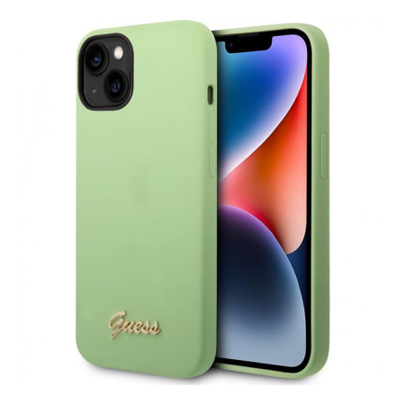 Чехол Guess для iPhone 14 CG Mobile Liquid silicone Gold metal logo Hard (GUHCP14SSLSMN) Зеленый Чехол Guess для iPhone 14 CG Mobile Liquid silicone Gold metal logo Hard (GUHCP14SSLSMN) Зеленый