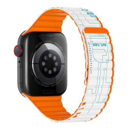 Магнитный силиконовый ремешок для часов iWatch на 42/44/45/49 мм WiWU Smart Magnetic Silicone (Wi-WB010) White+orange Магнитный силиконовый ремешок для часов iWatch на 42/44/45/49 мм WiWU Smart Magnetic Silicone (Wi-WB010) White+orange