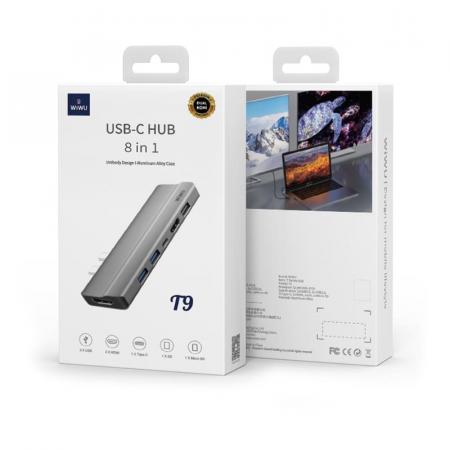 Хаб WiWU HDMI*2+USB3.0*2+USB2.0*1SD+TF+PD (T9) Серый Хаб WiWU HDMI*2+USB3.0*2+USB2.0*1SD+TF+PD (T9) Серый