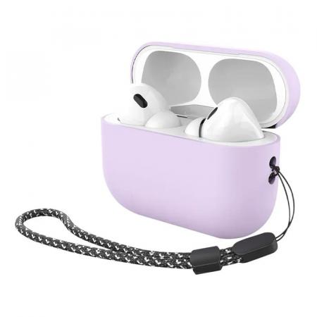 Силиконовый чехол с ремешком для AirPods Pro 2 Deppa (47342) Лавандовый Силиконовый чехол с ремешком для AirPods Pro 2 Deppa (47342) Лавандовый