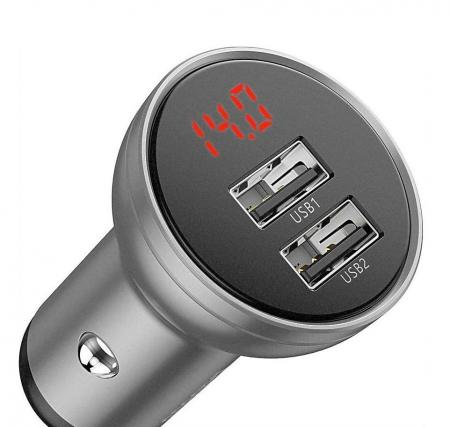 Автомобильное ЗУ 2xUSB Baseus Digital Display VCBXA-S (CCBX-0S) Серый Автомобильное ЗУ 2xUSB Baseus Digital Display VCBXA-S (CCBX-0S) Серый