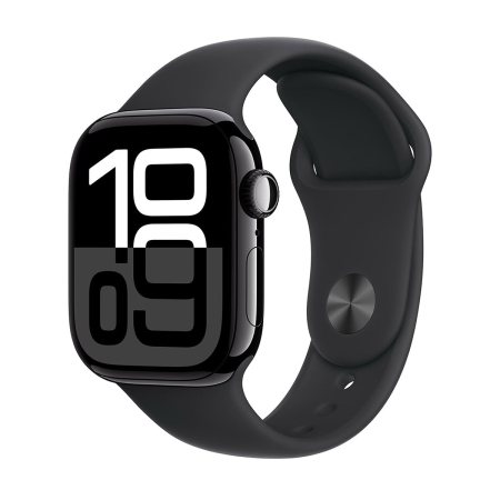 Apple Watch Series 10, 46 мм корпус из алюминия цвета «Jet Black», ремешок Sport Band размера S/M цвета «Black»