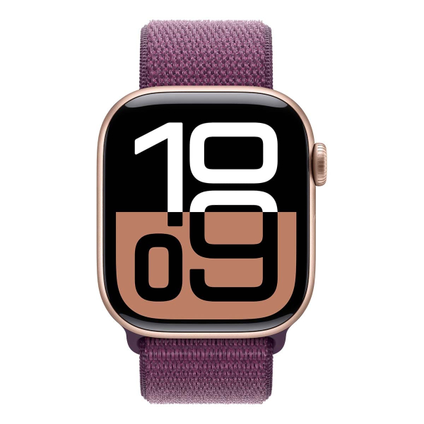 Apple Watch Series 10, 42 мм корпус из алюминия цвета «Rose Gold», ремешок Sport Loop цвета «Plum» Apple Watch Series 10, 42 мм корпус из алюминия цвета «Rose Gold», ремешок Sport Loop цвета «Plum»