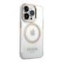 Чехол Guess для iPhone 15 Pro с MagSafe PC/TPU Metal outline Hard (GUHMP15LHTRMD) Transparent/Gold Прозрачный Чехол Guess для iPhone 15 Pro с MagSafe PC/TPU Metal outline Hard (GUHMP15LHTRMD) Transparent/Gold Прозрачный