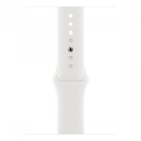 Apple Watch SE (2022), 44 мм корпус из алюминия цвета «Silver», ремешок Sport Band размера S/M цвета «White»