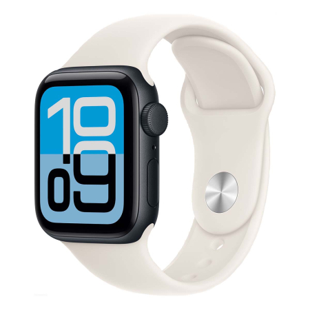 Apple Watch SE 3 (2025), 44 мм корпус из алюминия цвета «Midnight», ремешок Sport Band размера M/L цвета «Starlight» Apple Watch SE 3 (2025), 44 мм корпус из алюминия цвета «Midnight», ремешок Sport Band размера M/L цвета «Starlight»