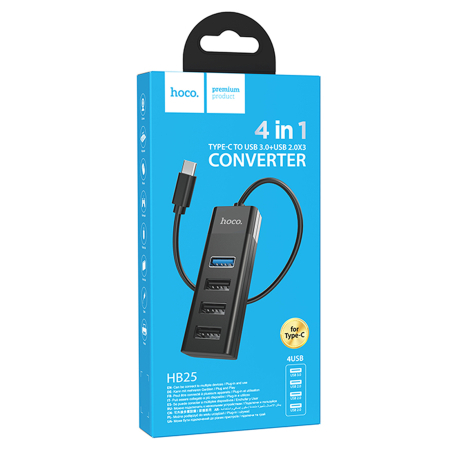 USB-хаб hoco. 4в1 Type-C на USB 3.0 + 3 USB 2.0 (HB25T) Черный USB-хаб hoco. 4в1 Type-C на USB 3.0 + 3 USB 2.0 (HB25T) Черный