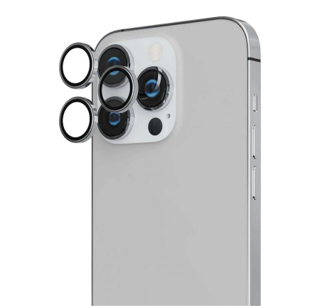 Защитное стекло для камеры iPhone 14 Pro/14 Pro Max BLUEO Camera lens ARMOR metal (3 шт. +install) 0.26 мм (NPB28-14Pro-SIL) Серебристый