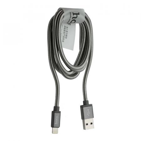 USB кабель hoco. Металлический 1,2 м разъем Lightning (U5) Серый